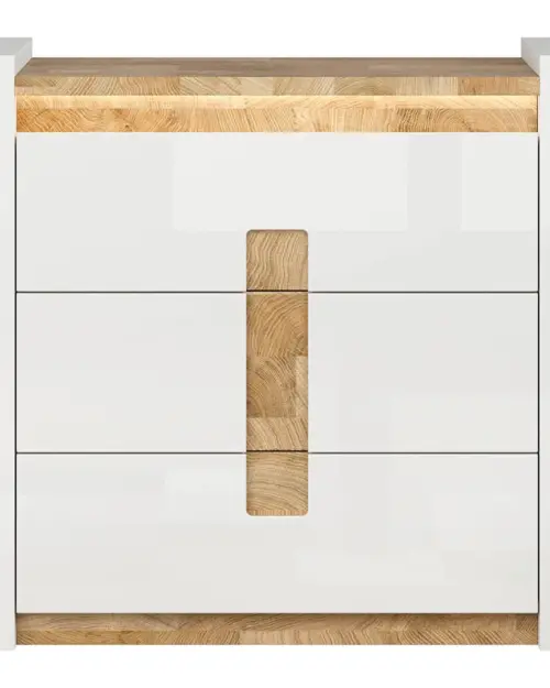 Cómoda Alameda 97 cm con 3 cajones roble westminster/blanco brillo