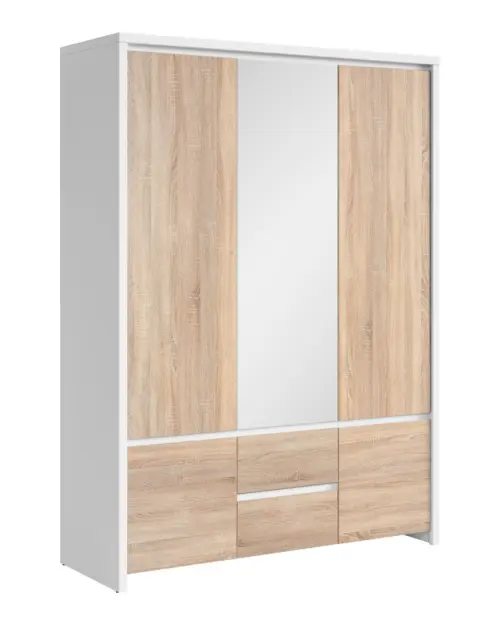 Armario de cinco puertas Kaspian 153 cm con espejo y cajones blanco/roble sonoma