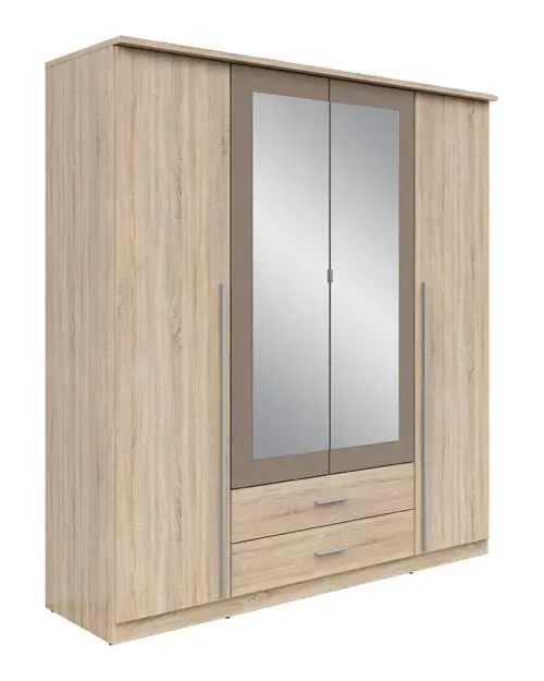 Armario de cuatro puertas Kredo 181 cm con espejo y cajones roble sonoma