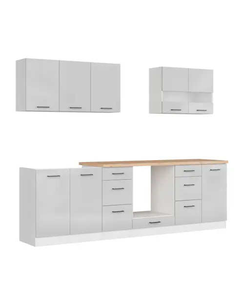 Zestaw kuchenny Junona Line 260 cm jasnoszary połysk z blatem