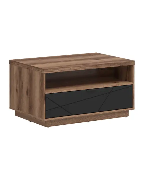 Mesa de centro Forn 90x60 con cajón roble delano oscuro/negro mate