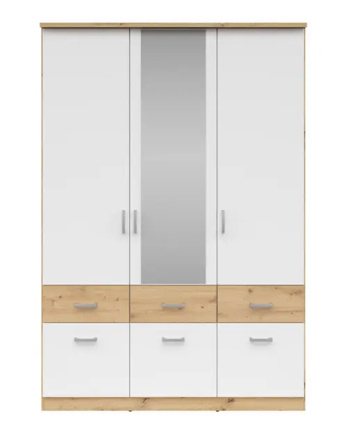 Шкаф трехдверный Brando-3 136 см с зеркалом и ящиками дуб артизан/белый