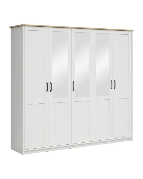 Armario de cinco puertas Loksa con 5 puertas y espejo pino andersen blanco
