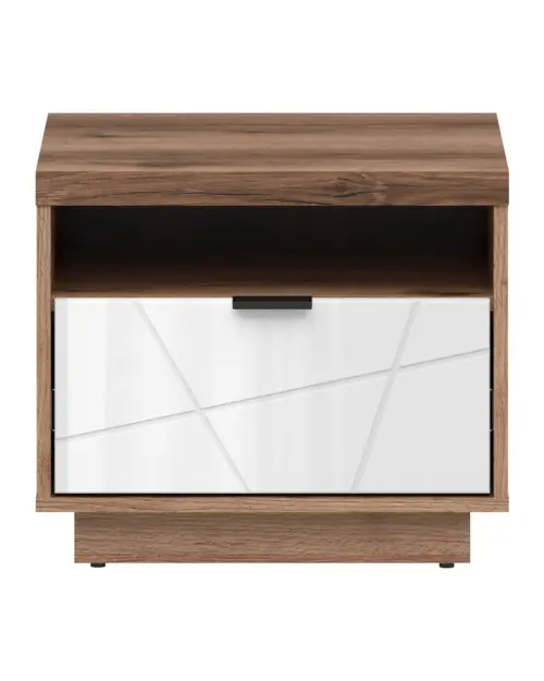 Mesita de noche Forn 50 cm con cajón roble delano oscuro/blanco brillo