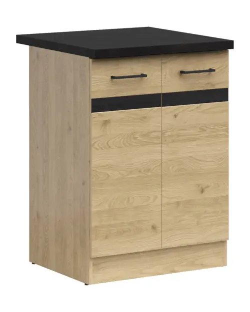 Mueble bajo de cocina Junona Line 60 cm de dos puertas roble bernstein con encimera