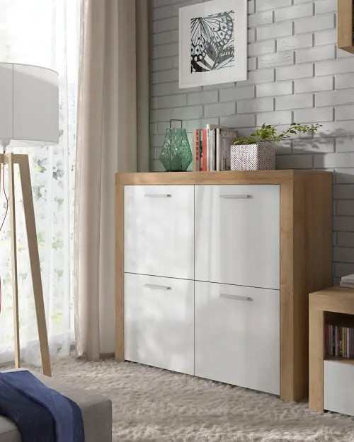 Armario Balder 104 cm de cuatro puertas roble riviera/blanco brillo