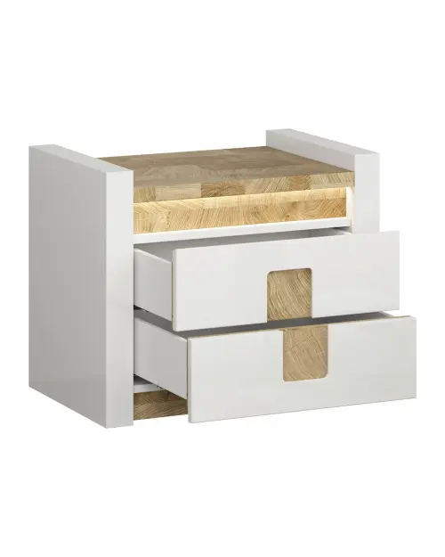Mesita de noche Alameda 62 cm  con cajones blanco brillo/roble westminster