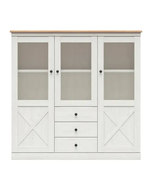 Vitrina Frija 153 cm con 3 puertas y 3 cajones pino andersen blanco