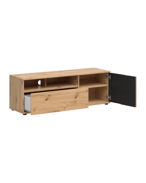 Mueble TV Vabres 135 cm con puertas y cajón roble artisan listones