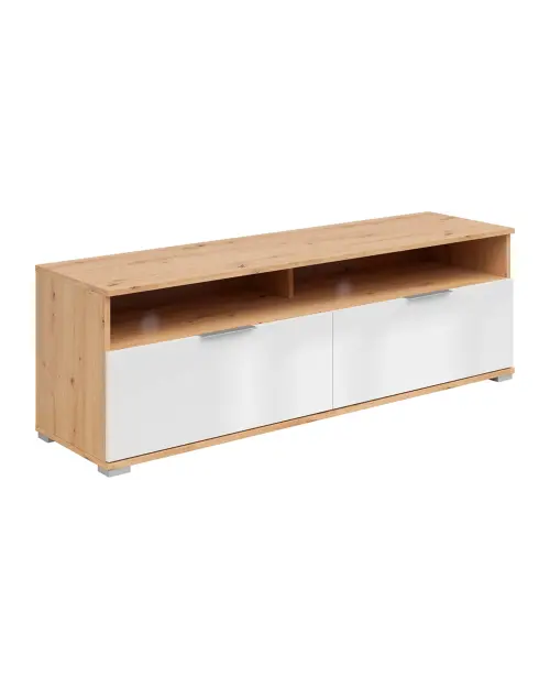 Mueble tv Zele con 2 cajones roble artisan/blanco brillo