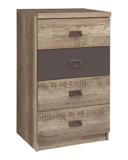 Cómoda Malcolm 50 cm con 4 cajones roble canyon monument/gris wolfram/roble canyon monument estampado