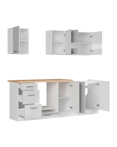 Zestaw kuchenny Junona Line 220 cm jasnoszary połysk z blatem