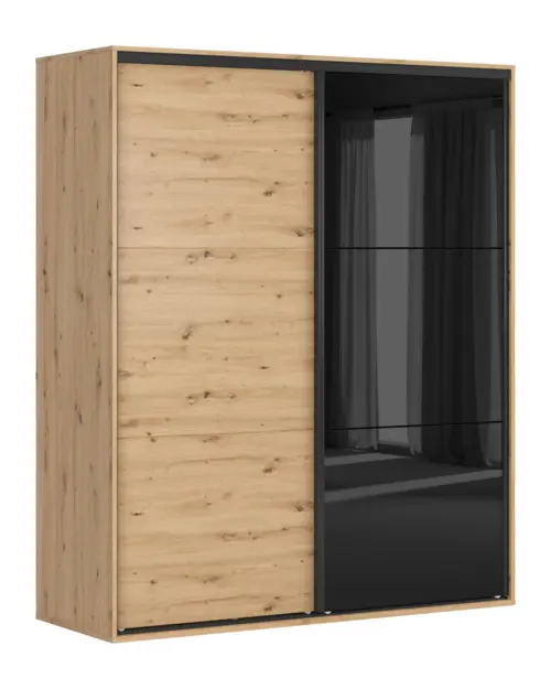 Armario de puertas correderas Flex 180 cm roble artisan/negro brillo