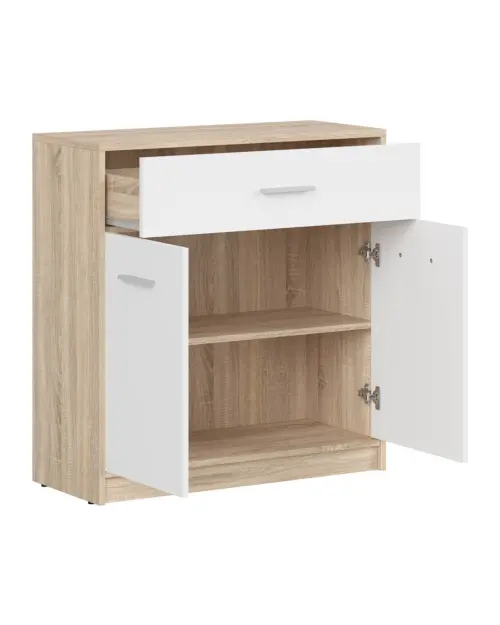 Cómoda Nepo Plus 80 cm con 2 puertas y un cajón roble sonoma/blanco
