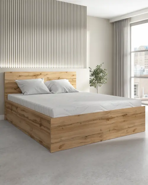 Cama Tetrix 160x200 con somier y contenedor roble wotan