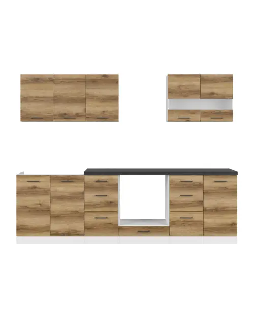 Conjunto de cocina Junona Line 260 cm roble delano claro con encimera