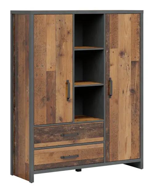 Estantería Weston 120 cm con 2 puertas 2 cajones y 3 estantes pino old style