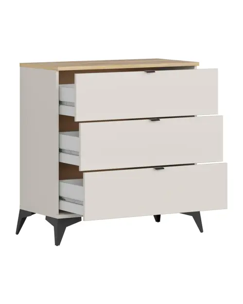 Cómoda Glamour 85 cm con 3 cajones cachemira/roble mauvella