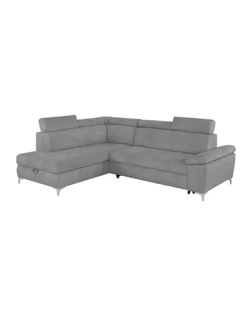 Left-hand corner sofa Raul pull-out with storage grey