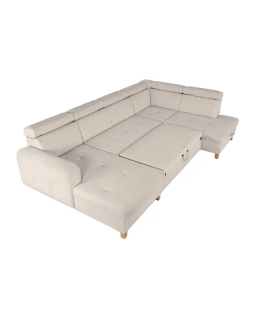 Угловой диван правосторонний Saragossa раскладной шенилловый бежевый