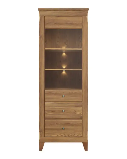 Vitrina Bergen 72 cm con puertas y 2 cajones alerce sibiu dorado