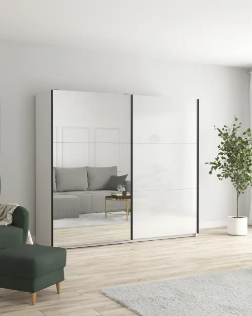 Armario de puertas correderas Tetrix 183 cm con espejo blanco brillo