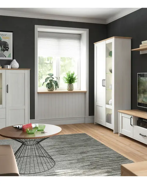 Vitrina Loksa 160 cm con 3 puertas pino andersen blanco