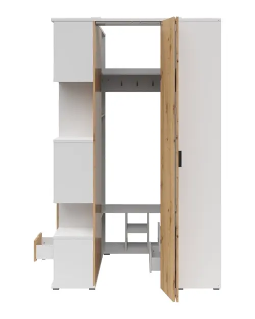 Шкаф угловой правосторонний Homeland 136 см гардероб с 2 дверями и 3 ящиками белый/дуб артизан