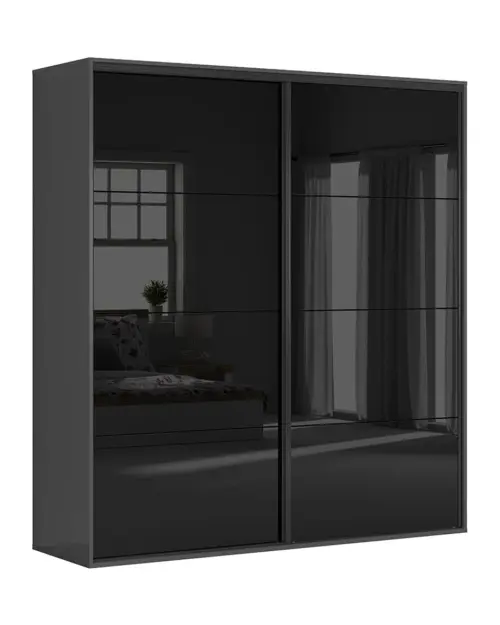 Armario de puertas correderas Flex 220 cm grafito/negro brillo