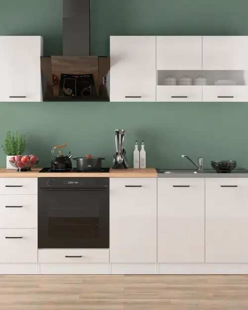 Conjunto de cocina Junona Line 220 cm brillo tiza con encimera