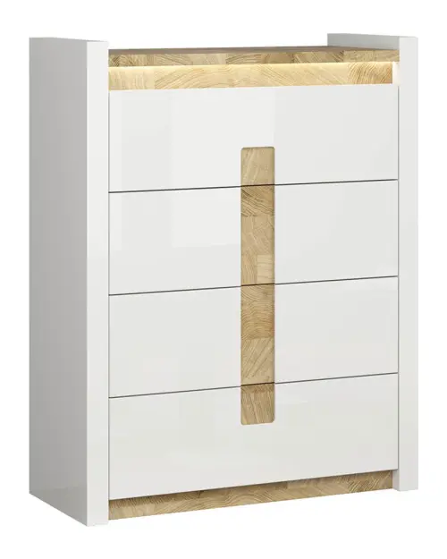 Cómoda Alameda 97 cm con 4 cajones blanco brillo/roble westminster