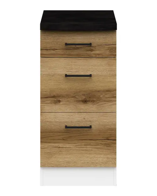 Mueble de cocina bajo Junona Line 40 cm con cajones roble delano claro con encimera