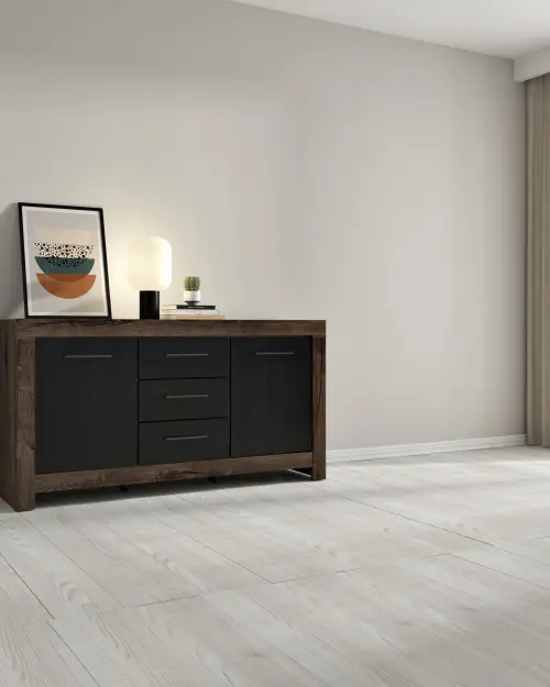 Cómoda Balin 160 cm con 2 puertas y 3 cajones roble monastery/roble negro