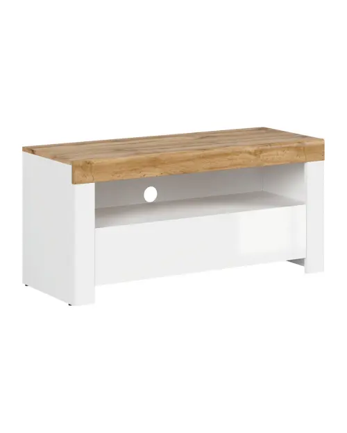 Mueble RTV Holten 106 cm con cajón y estante blanco brillo