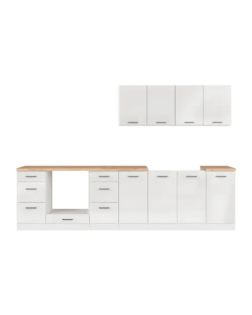 Conjunto de cocina Junona Line 300 cm brillo tiza con encimera