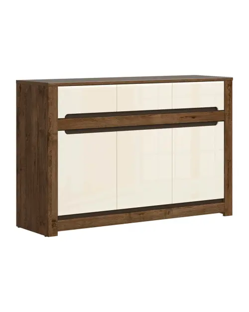 Cómoda Ruso 149 cm con 3 puertas y 3 cajones roble april/brillo perlado