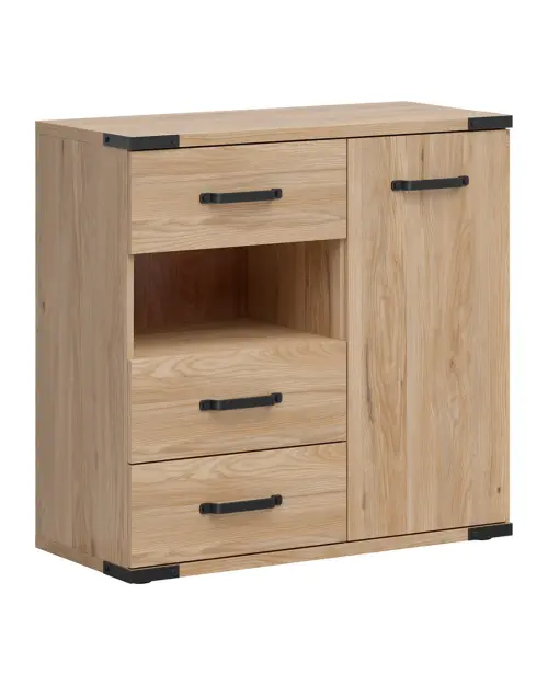 Cómoda Lara 90 cm con puertas 3 cajones y estante fresno belarus