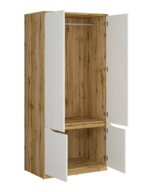 Armario de cuatro puertas Nuis 90 cm roble wotan/blanco brillo