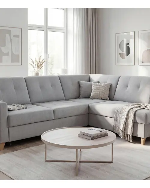 Sofá rinconera derecho Lars con función cama y arcón gris