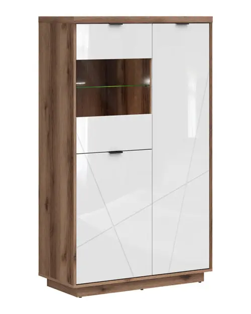 Vitrina Forn 94 cm con 3 puertas roble delano oscuro/blanco brillo