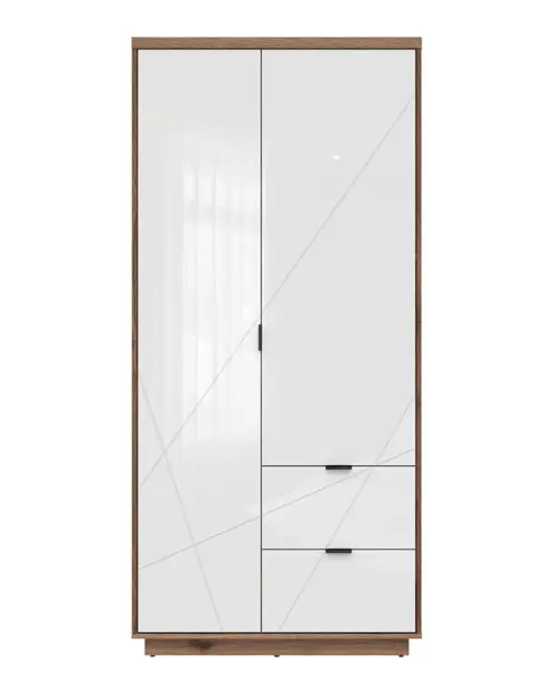 Armario de dos puertas Forn 94 cm con cajones roble delano oscuro/blanco brillo