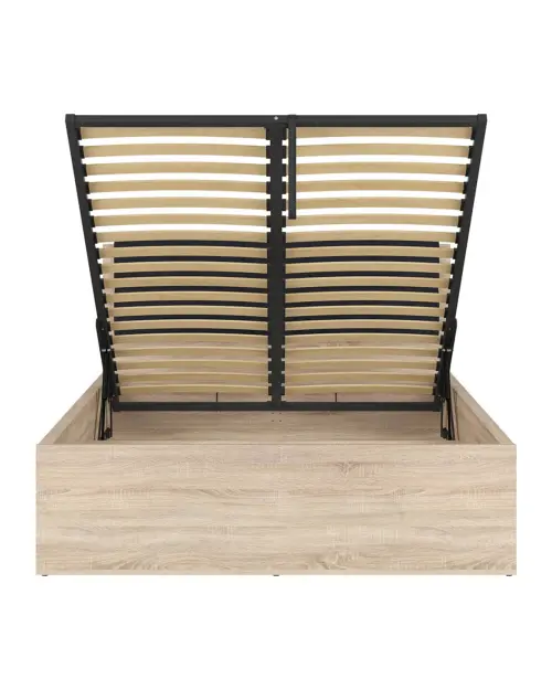 Cama Tetrix 140x200 con somier y contenedor roble sonoma