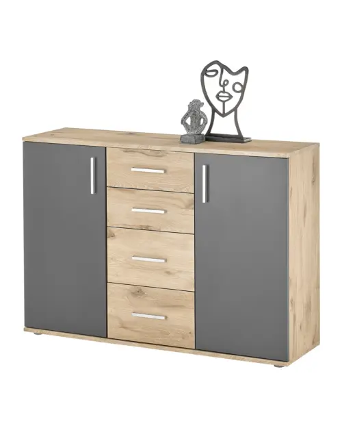 Cómoda BC 120 cm con 2 puertas y 4 cajones roble viking/gris