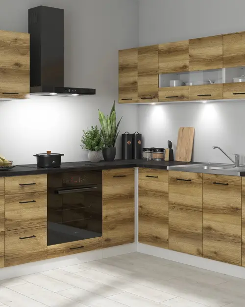 Conjunto de cocina de esquina Junona Line 220x240 roble delano con encimera