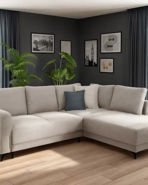 Universal corner sofa bed Martinez with storage corduroy ecru