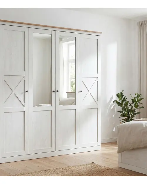 Armario de cuatro puertas Frija 203 cm con espejo pino andersen blanco