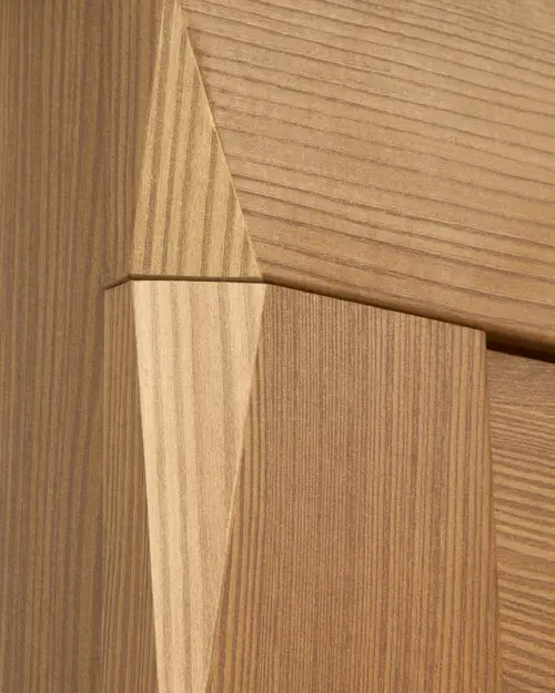 Armario de dos puertas Bergen 144 cm con espejo y cajón alerce sibiu dorado