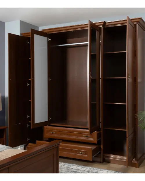 Armario de seis puertas Kent 227 cm con espejo y cajones castaño