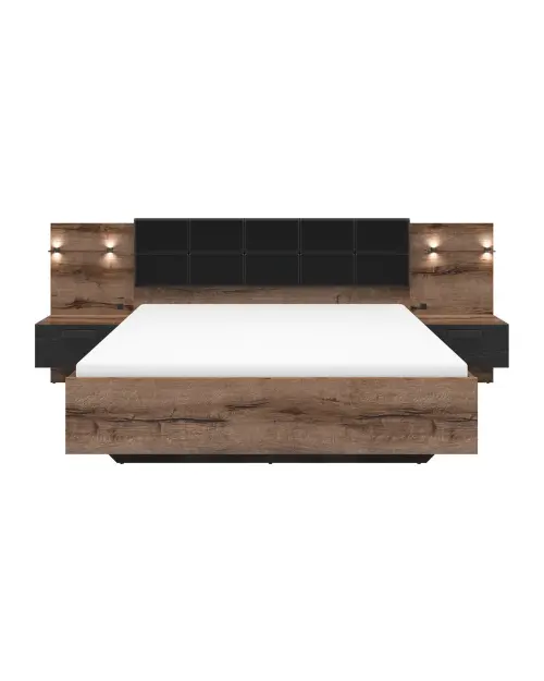 Cama Kassel 160x200 con 2 mesitas de noche roble monastery