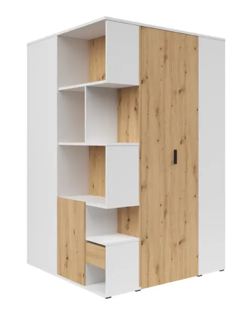 Шкаф угловой правосторонний Homeland 136 см гардероб с 2 дверями и 3 ящиками белый/дуб артизан